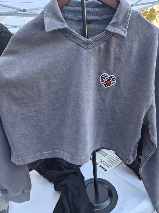 Cropped Sweatshirt with Tatreez Heart