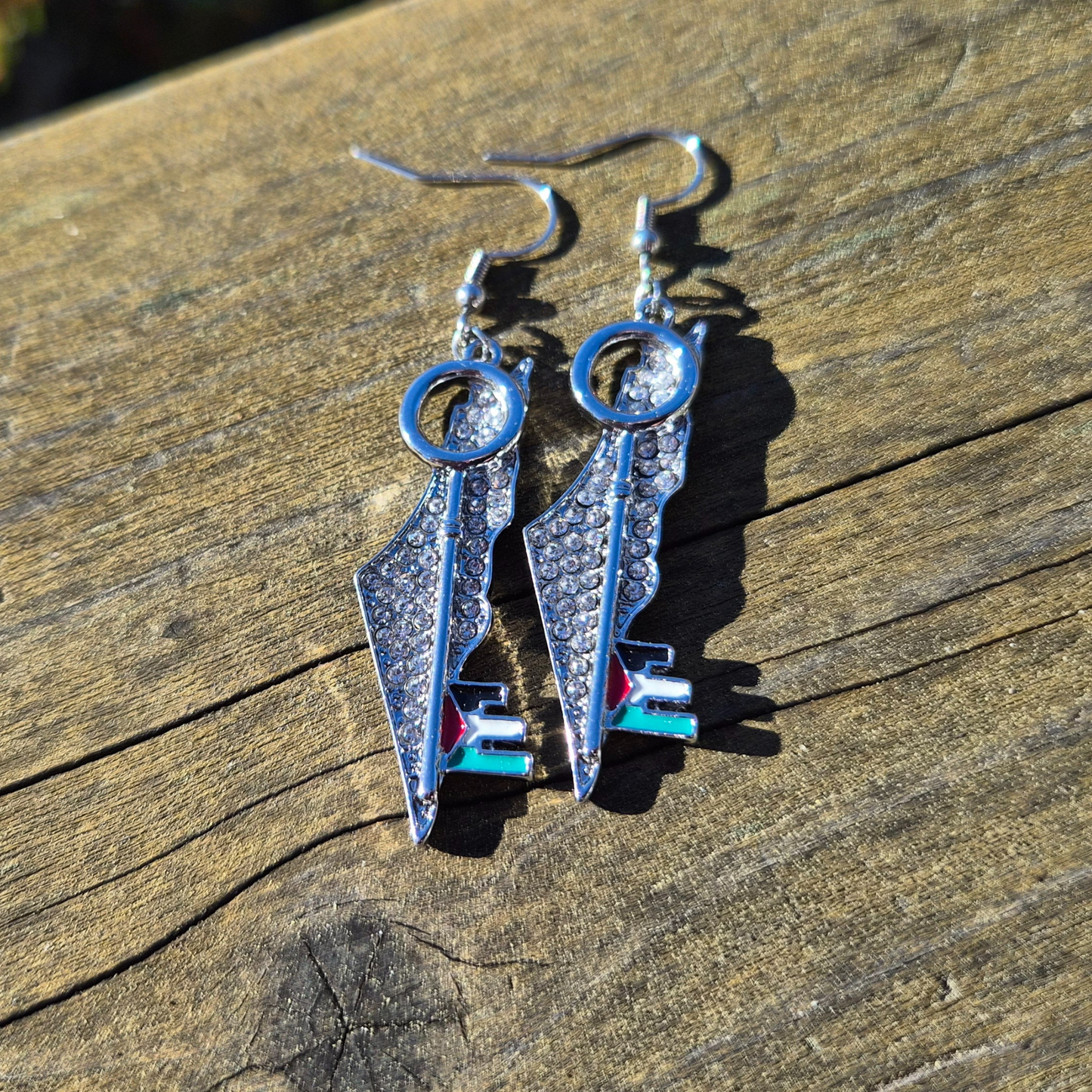 Gold / Silver Rhinestone Palestine Map & Key Earrings