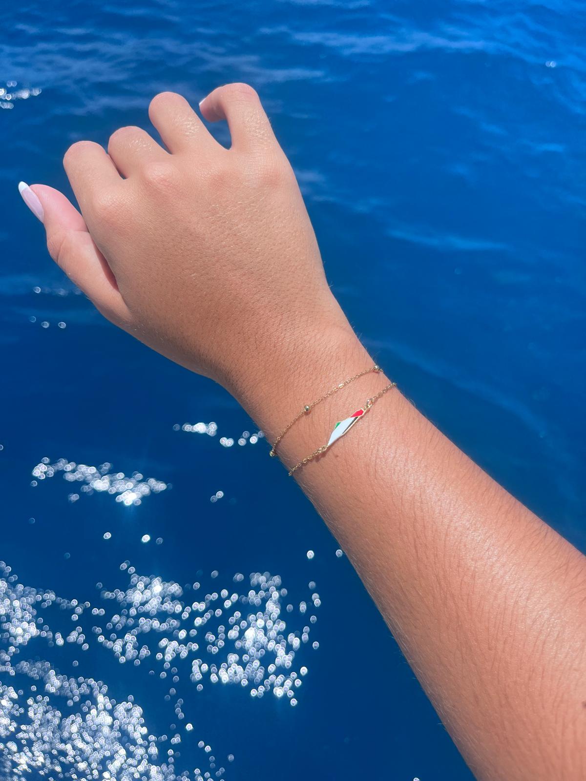 Box Link Two chain Bracelet Palestine Flag Gold