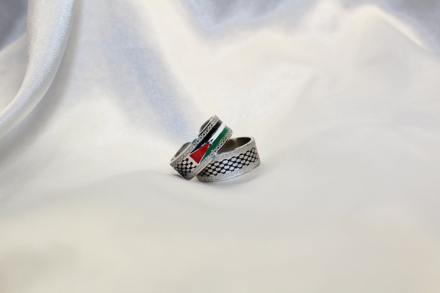 Palestine Flag & Keffiyah Ring - Silver