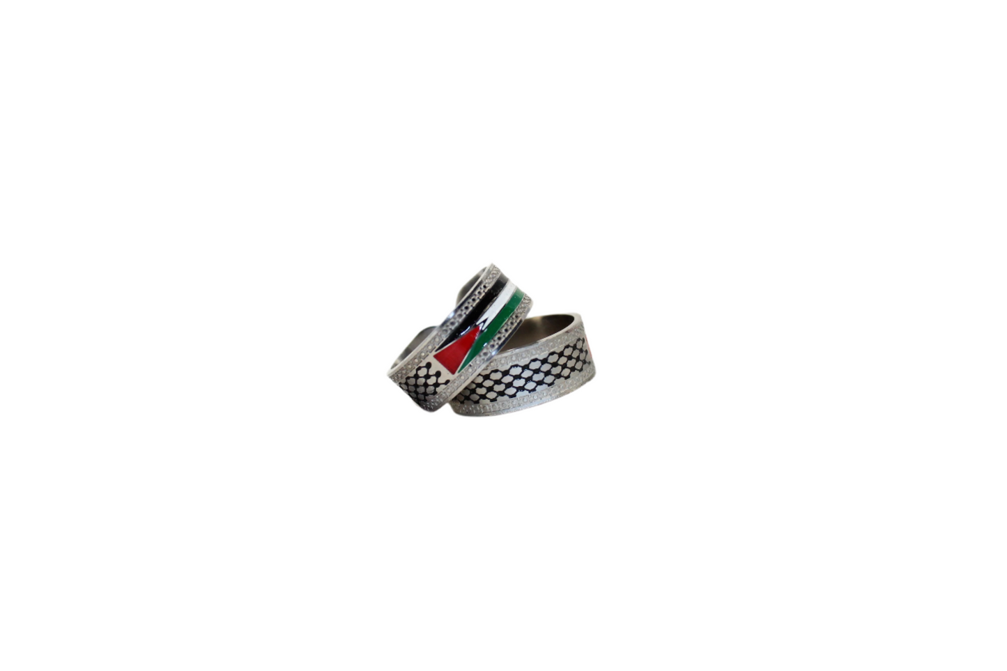 Palestine Flag & Keffiyah Ring - Silver