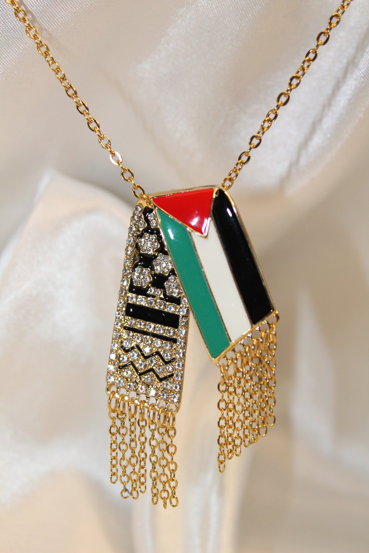 Keffiyeh Diamond Necklace/Chain - Silver