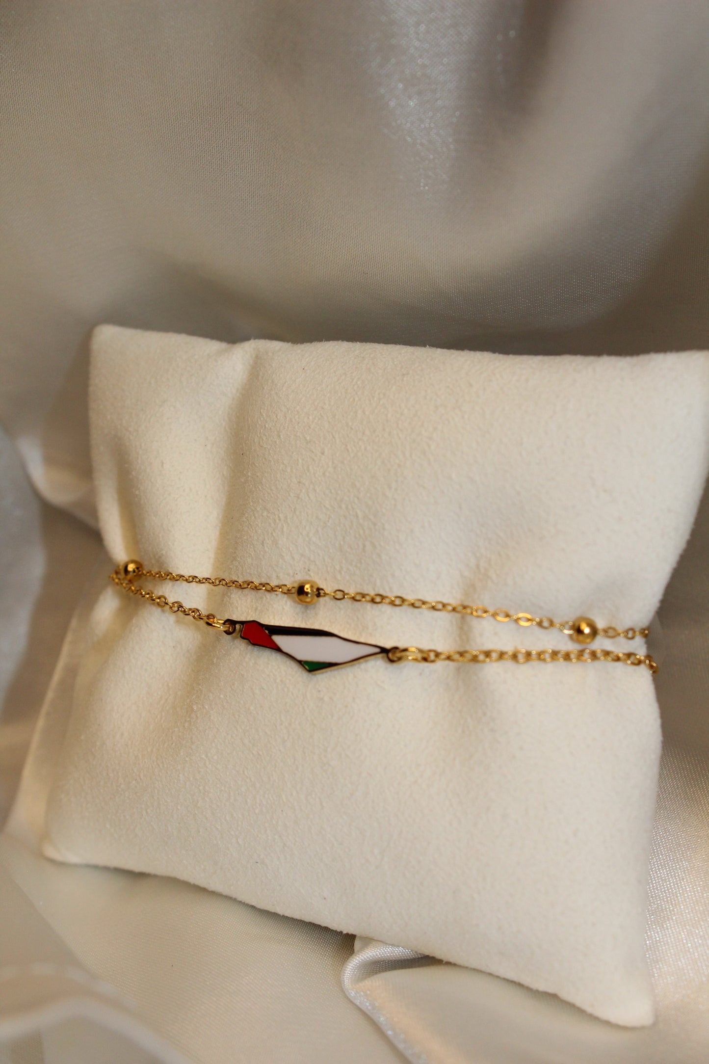 Palestinian Flag Bracelet – 18K Gold-Plated Two Layers Box Chain