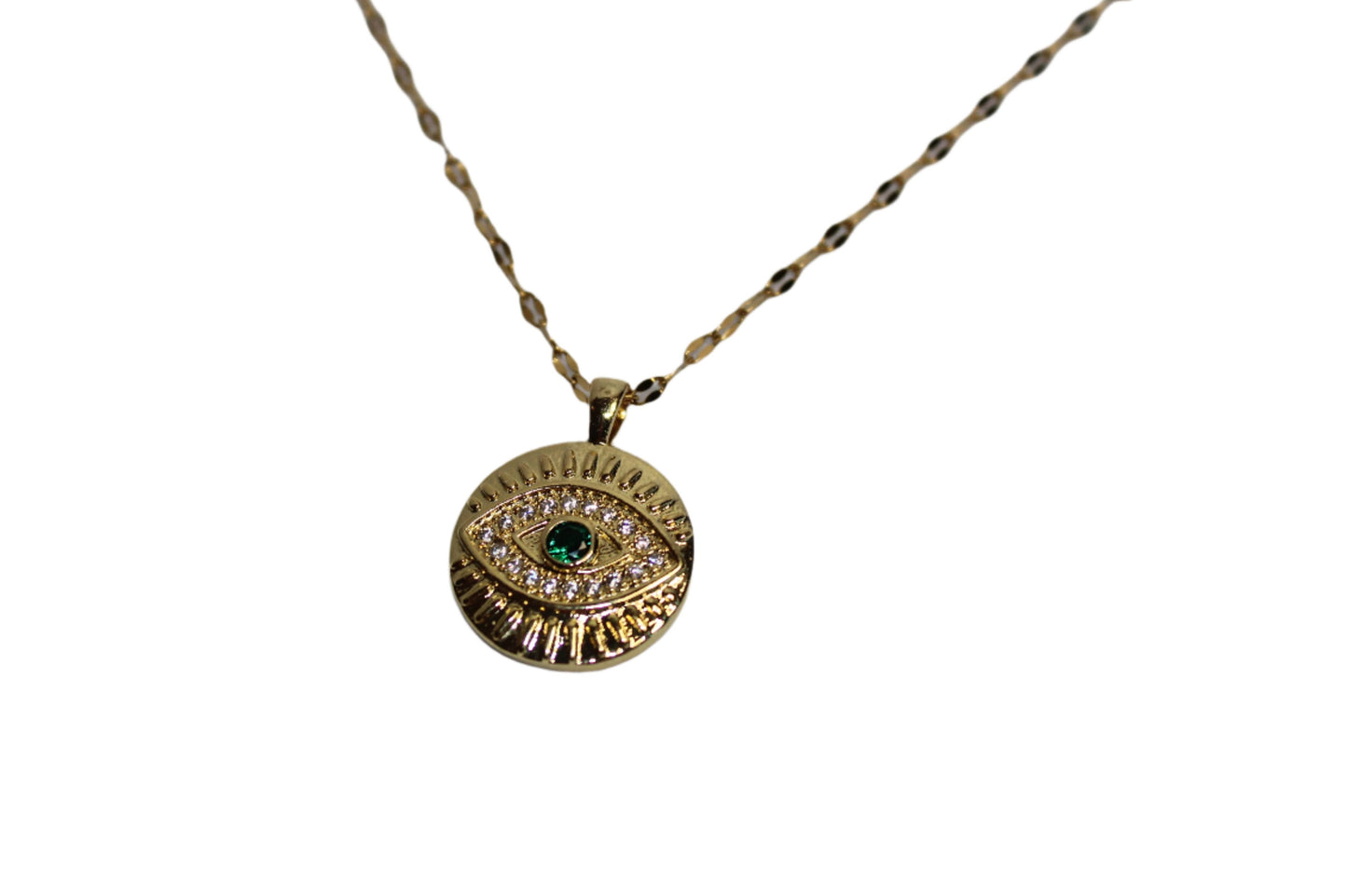 Emerald Evil Eye Pendant Necklace - 18k Gold Plated