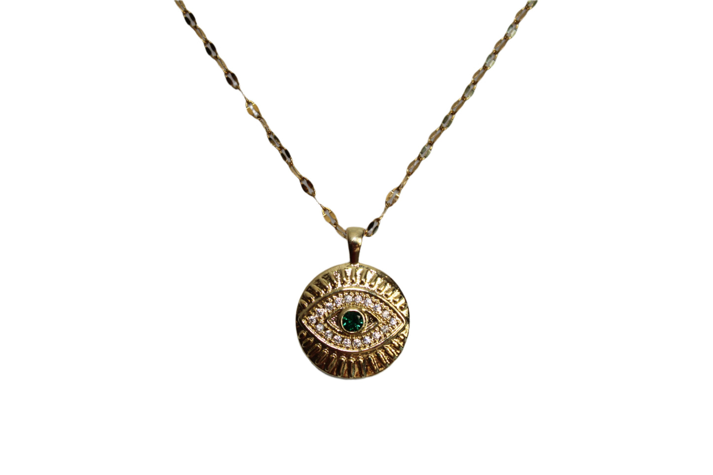 Emerald Evil Eye Pendant Necklace - 18k Gold Plated