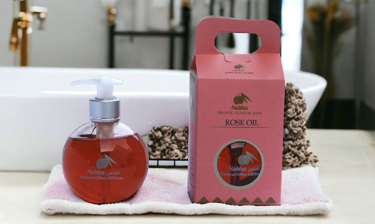 rose oil liquid Nablus Soap Company skin care virgin olive oil organic pure