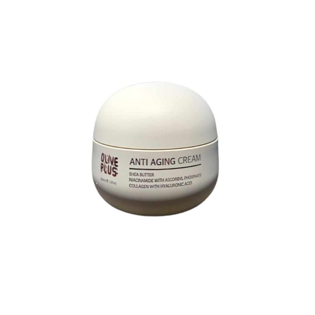 Olive Plus Anti-Aging Cream with collagen hyaluronic acid niacinamide and vitamin C for firmer younger looking skin handcrafted in Palestine