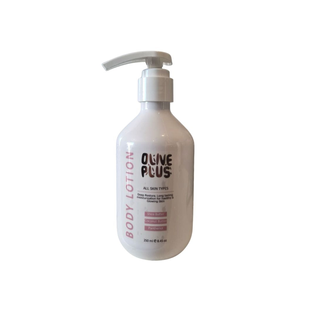 Olive Plus Body Lotion with shea butter coconut butter extract and panthenol for lasting hydration and skin elasticity handcrafted in Palestine