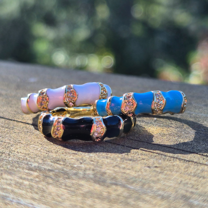 Enamel Bamboo Ring- Stainless Steel Gold Plated