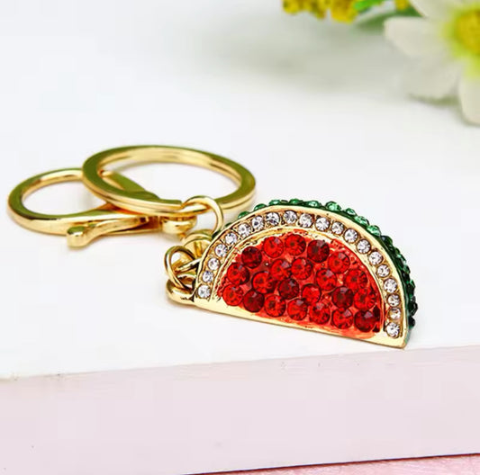 Metal watermelon rhinestone keychain