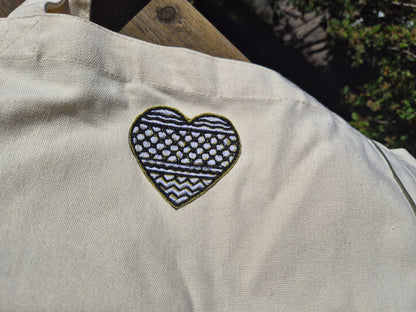 Kufiya Heart Handmade Patch - Custom Made-To-Order Embroidered Tote Bag