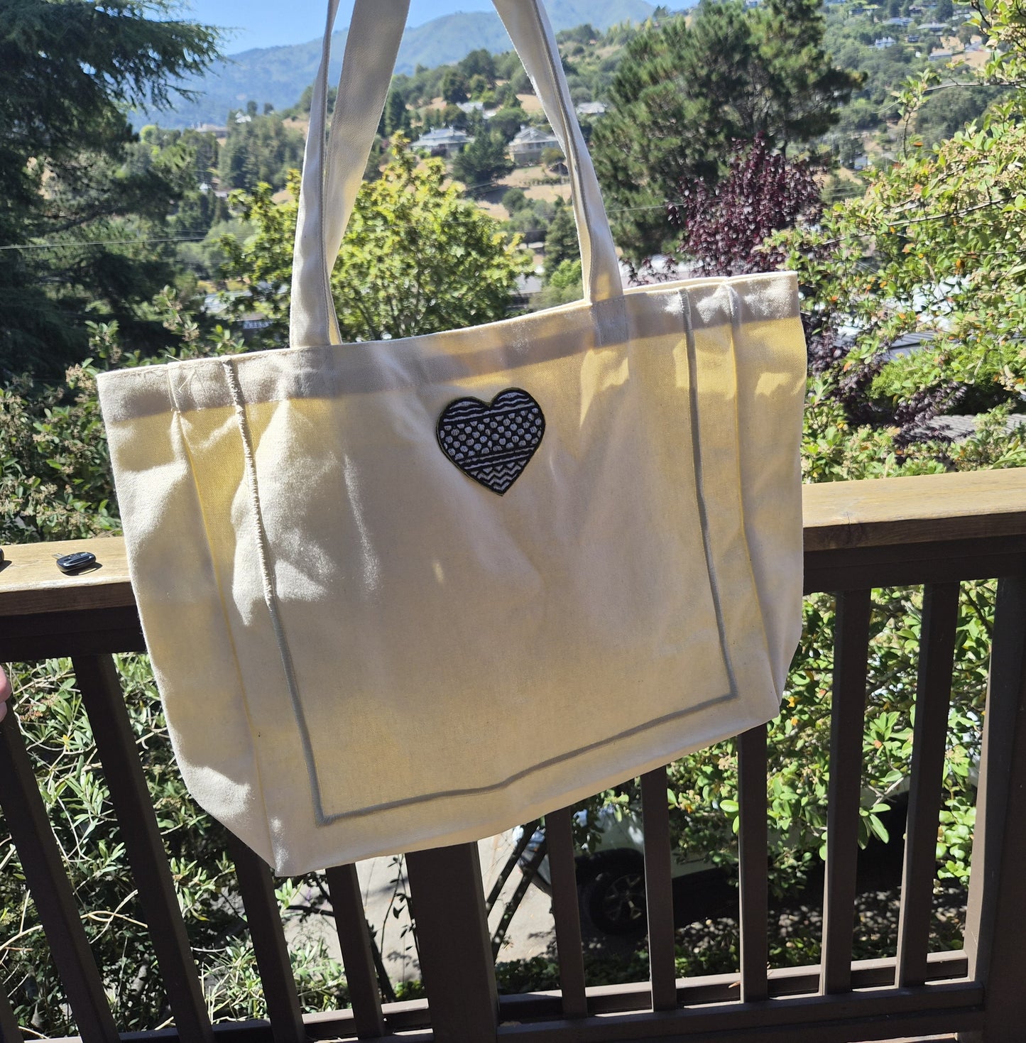 Kufiya Heart Handmade Patch - Custom Made-To-Order Embroidered Tote Bag