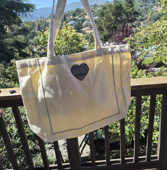 Kufiya Heart Handmade Patch - Custom Made-To-Order Embroidered Tote Bag