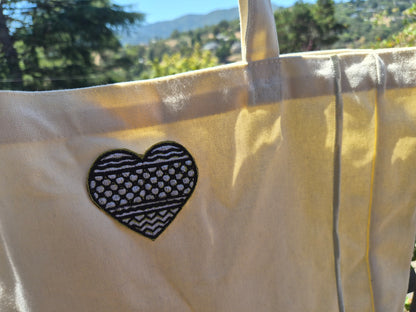 Kufiya Heart Handmade Patch - Custom Made-To-Order Embroidered Tote Bag