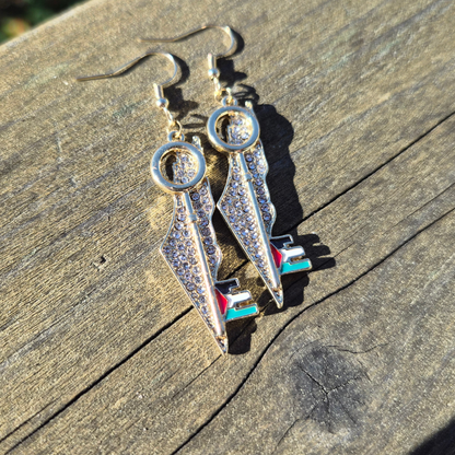 Gold / Silver Rhinestone Palestine Map & Key Earrings