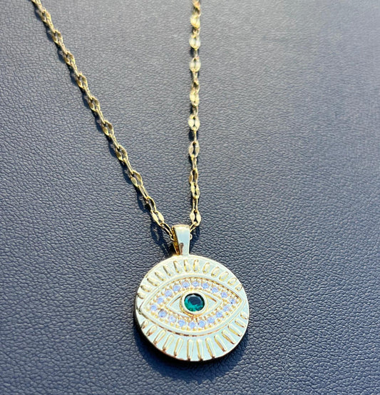 Emerald Evil Eye Pendant Necklace - 18k Gold Plated