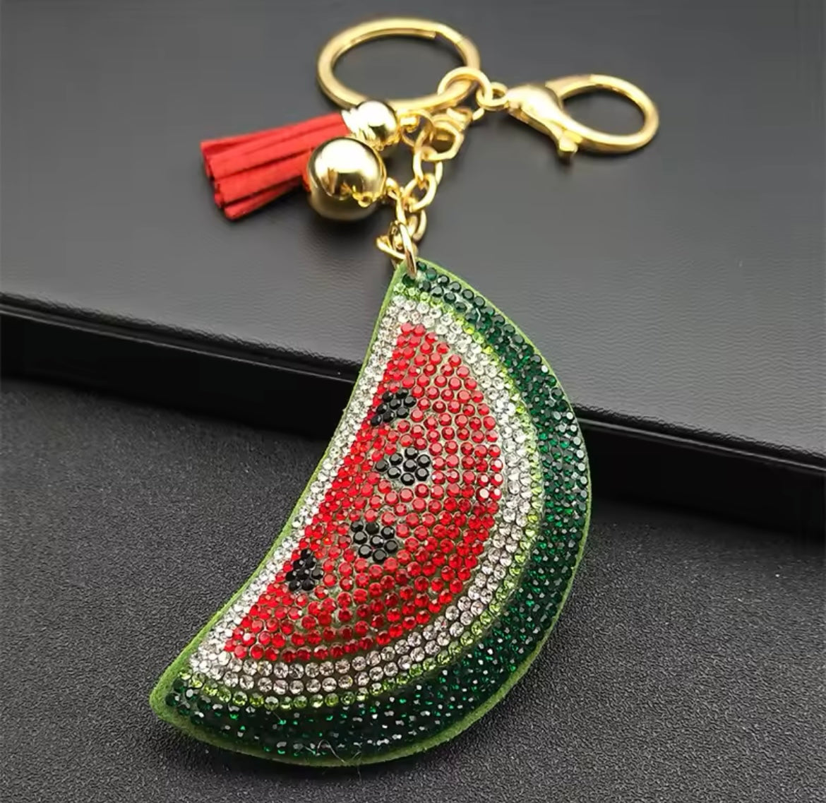 Large Rhinestone Watermelon Keychain