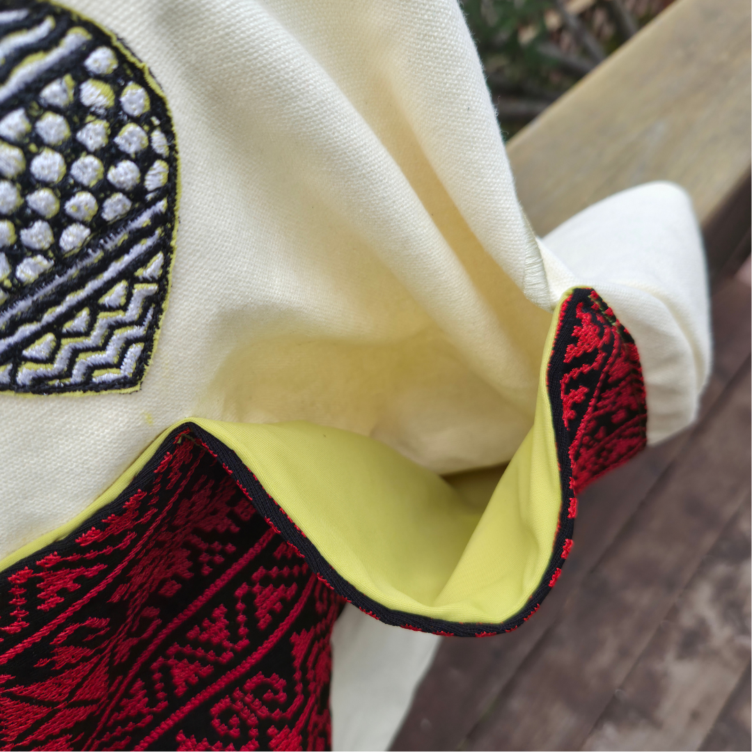 Handmade Kufiya Heart Embrodiered Bag with Tatreez Handle - Double Pocket
