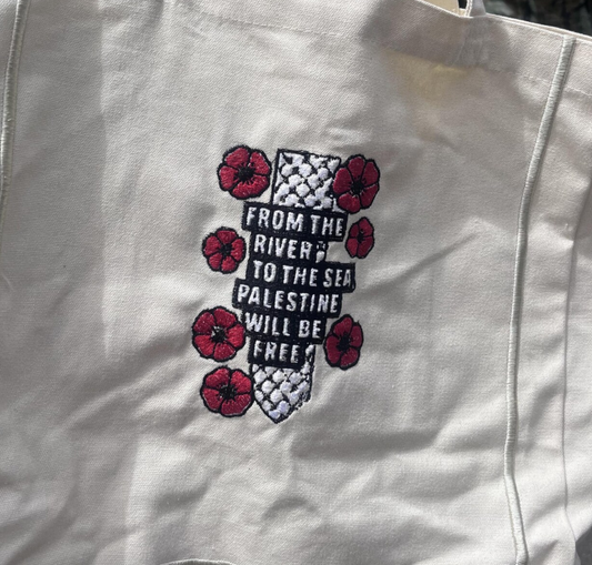 From The River To The Sea - Handmade Custom Made Embroidered Tote Bag