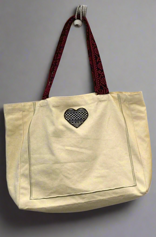 Handmade Kufiya Heart Embrodiered Bag with Tatreez Handle