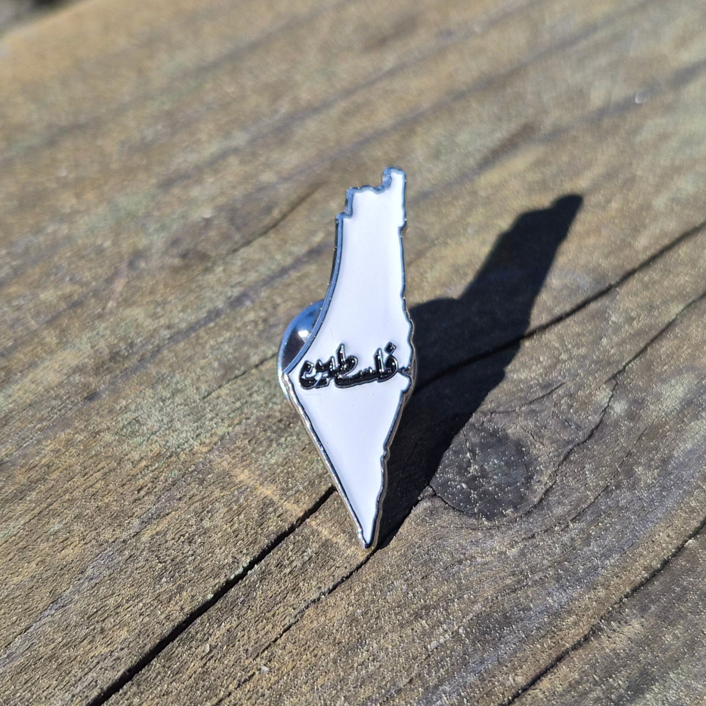 black white and silver enamel palestine pin 