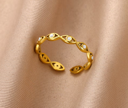 Elegant Evil Eye Band Ring – Gold-Plated