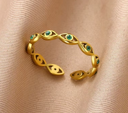 Elegant Evil Eye Band Ring – Gold-Plated