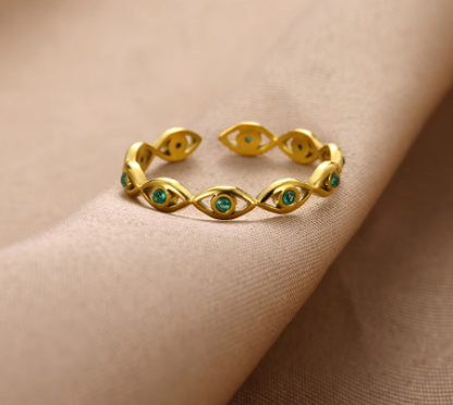 Elegant Evil Eye Band Ring – Gold-Plated