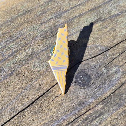 gold keffiyah pin palestine map on wooden background 