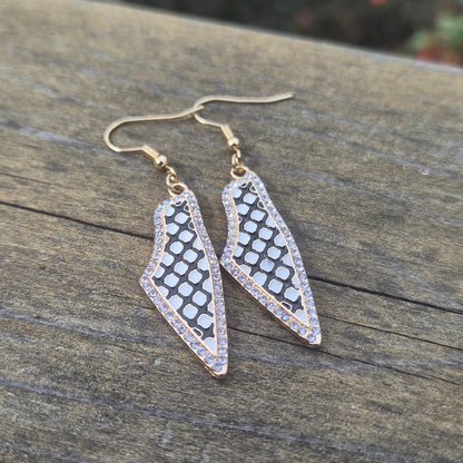 Keffiyeh Palestine Map Earrings – Rhinestone Border
