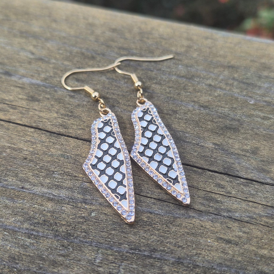 Keffiyeh Palestine Map Earrings – Rhinestone Border