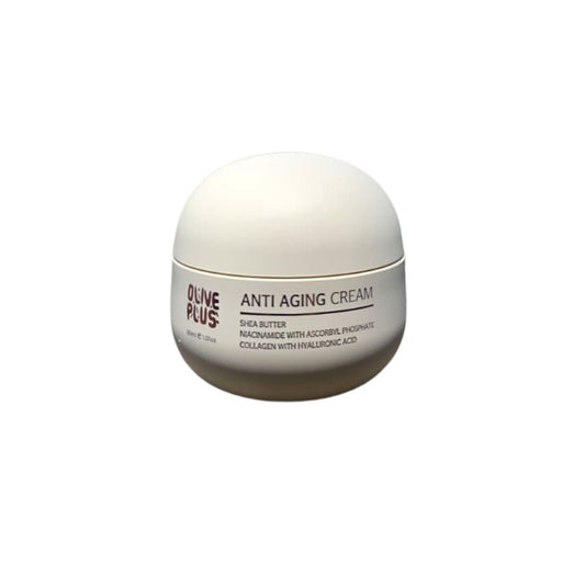 Olive Plus Anti-Aging Cream with collagen hyaluronic acid niacinamide and vitamin C for firmer younger looking skin handcrafted in Palestine
