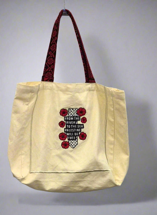 From The River To The Sea - Handmade Custom Made Embroidered Tote Bag