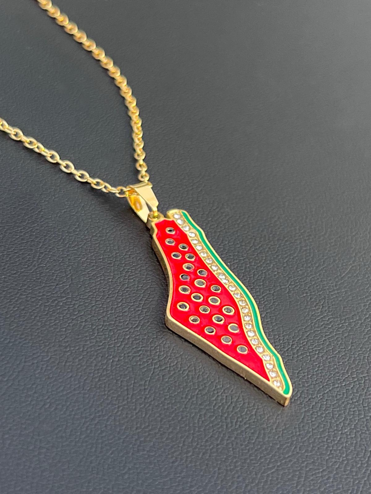 Watermelon - Palestine Map Necklace - 18k Gold Plated